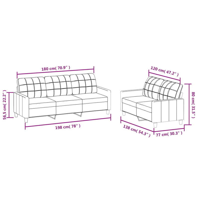Set de canapele cu perne, 2 piese, gri, piele ecologică