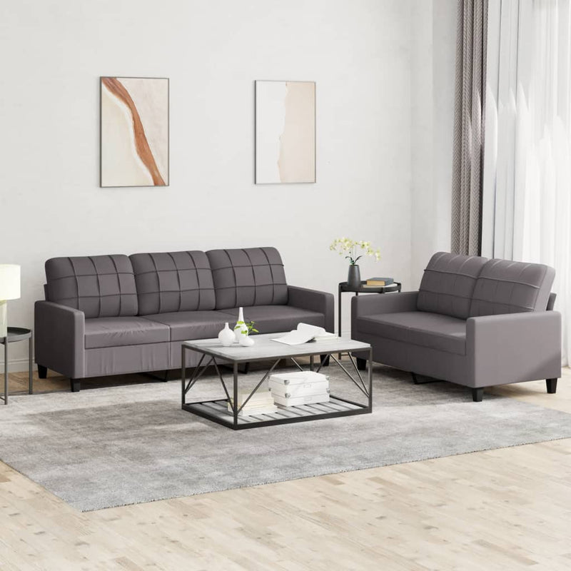 Set de canapele cu perne, 2 piese, gri, piele ecologică