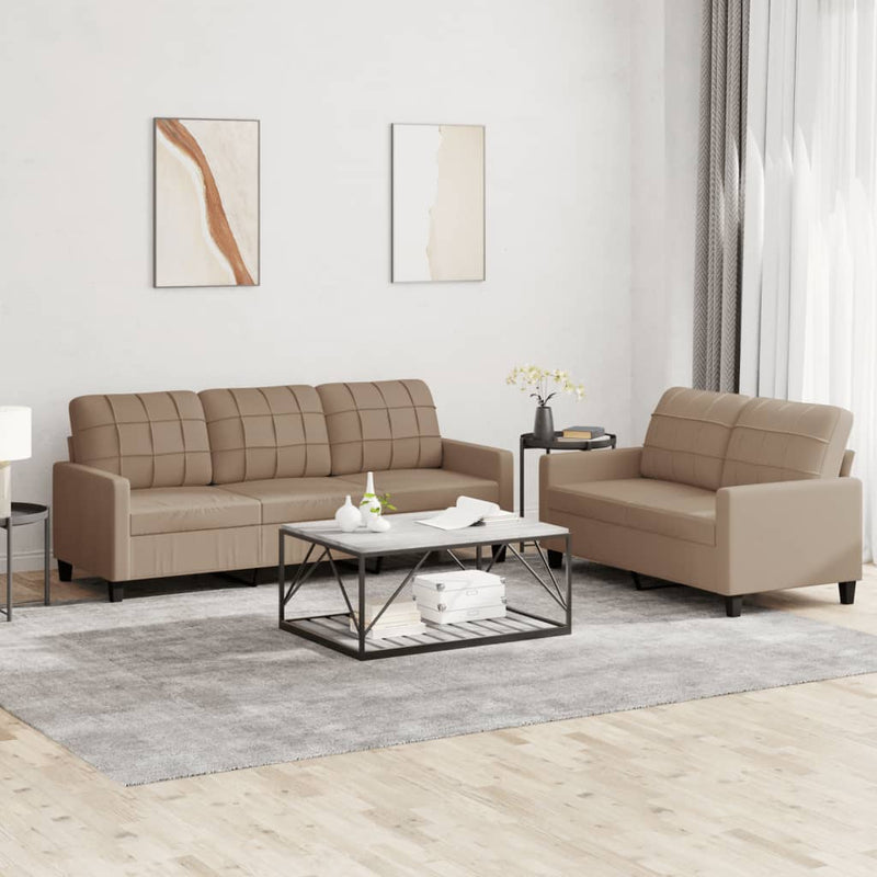 Set de canapele cu perne, 2 piese, cappuccino, piele ecologică