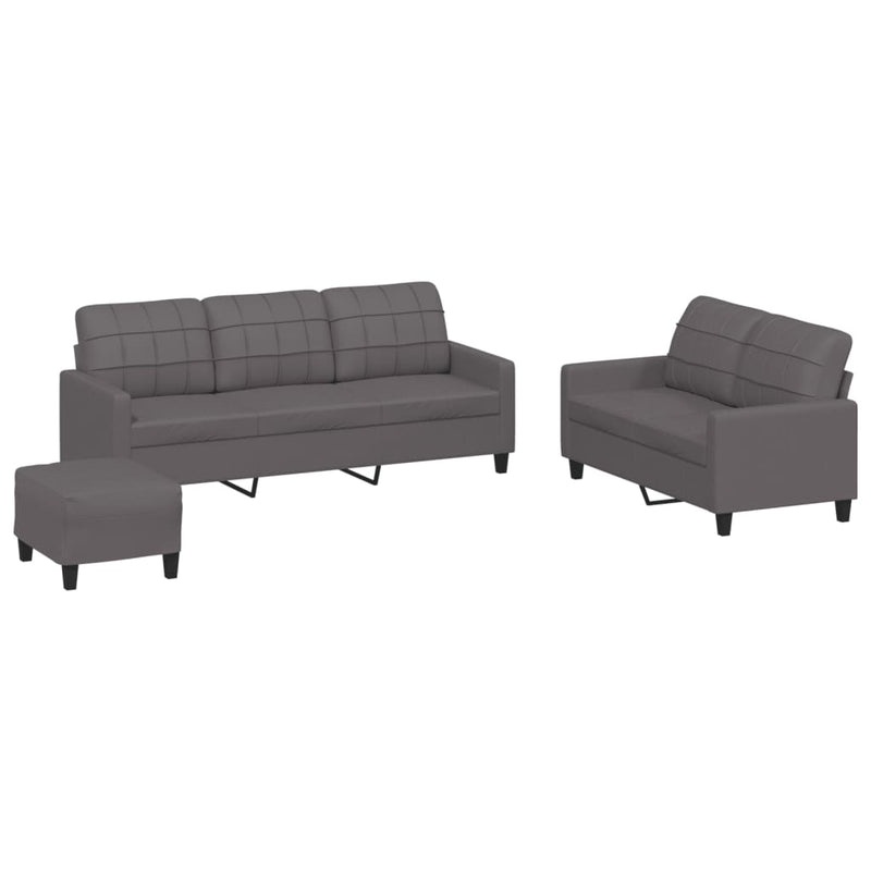Set de canapele cu perne, 3 piese, gri, piele ecologică
