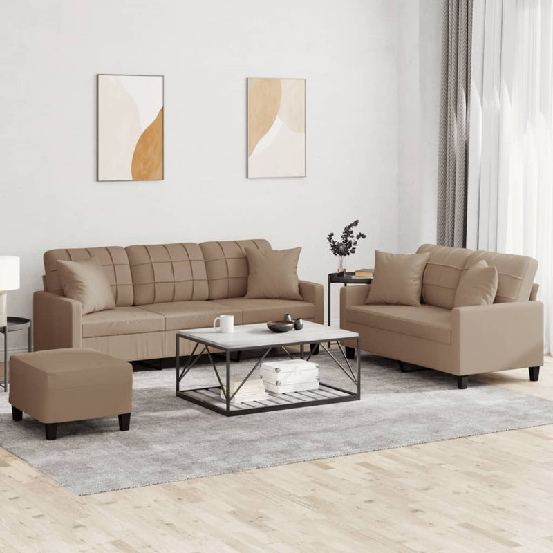 Set de canapele cu perne, 3 piese, cappuccino, piele ecologică