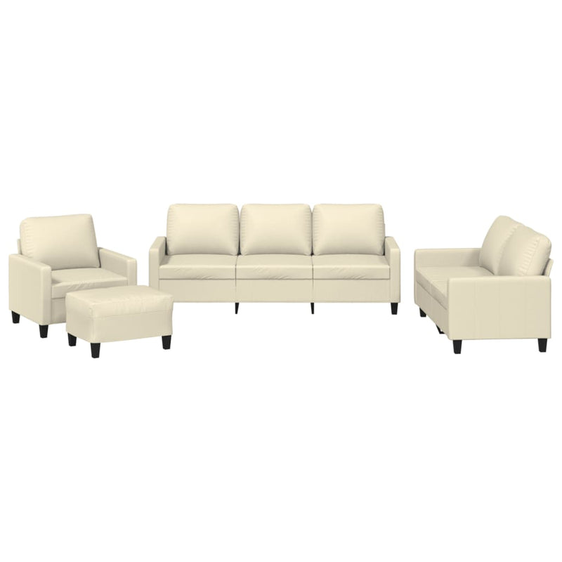 Set de canapele cu perne, 4 piese, crem, piele ecologică