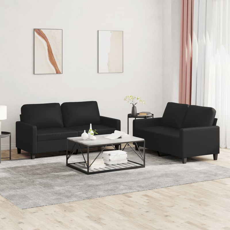 Set de canapele cu perne, 2 piese, negru, piele ecologică