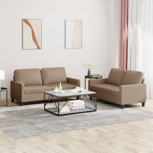 Set de canapele cu perne, 2 piese, cappuccino, piele ecologică