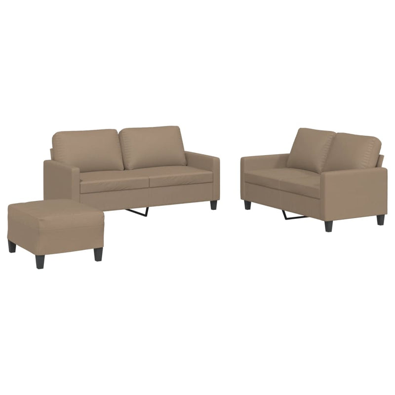 Set de canapele cu perne, 3 piese, cappuccino, piele ecologică