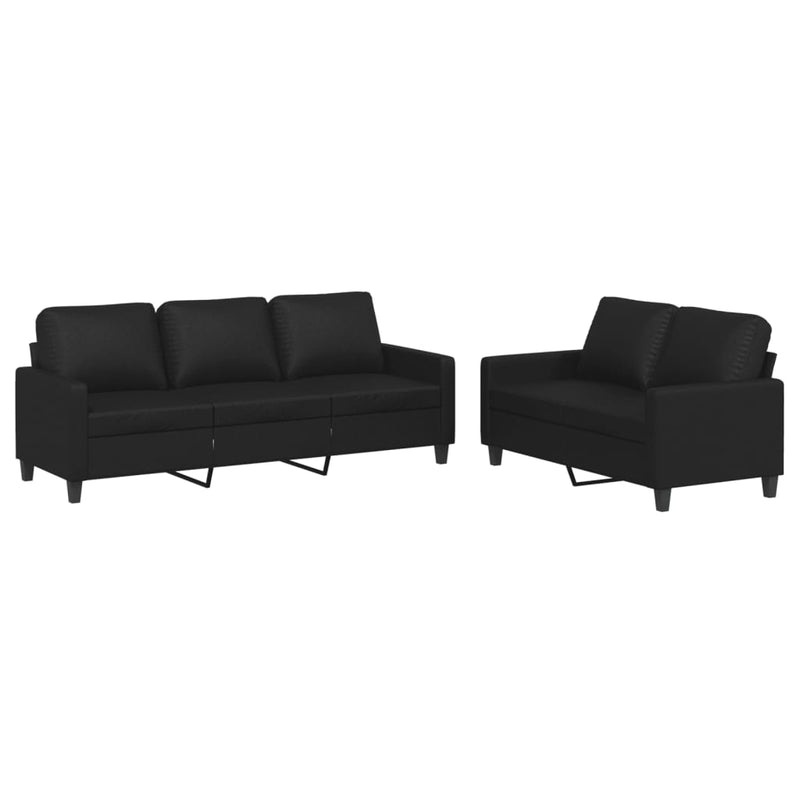 Set de canapele cu perne, 2 piese, negru, piele ecologică