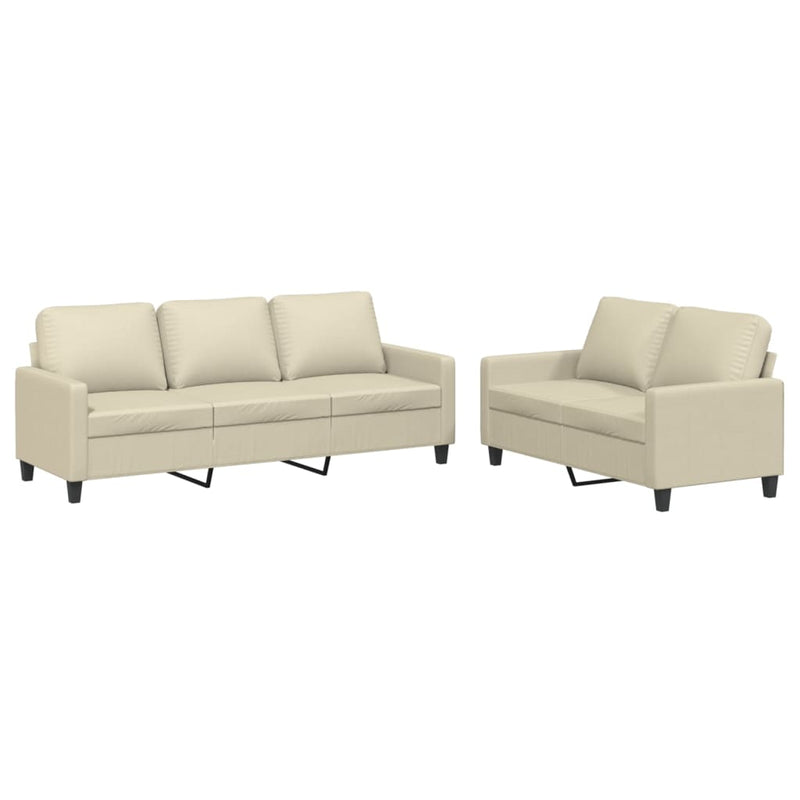 Set de canapele cu perne, 2 piese, crem, piele ecologică
