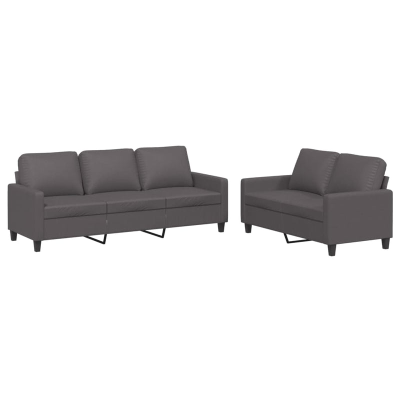 Set de canapele cu perne, 2 piese, gri, piele ecologică