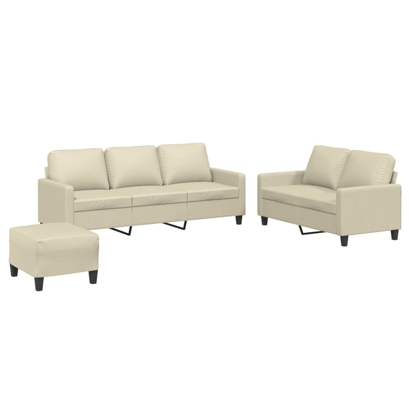 Set de canapele cu perne, 3 piese, crem, piele ecologică