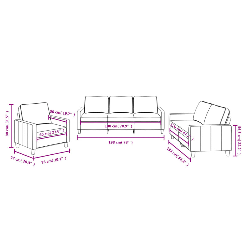Set de canapele cu perne, 3 piese, gri deschis, textil