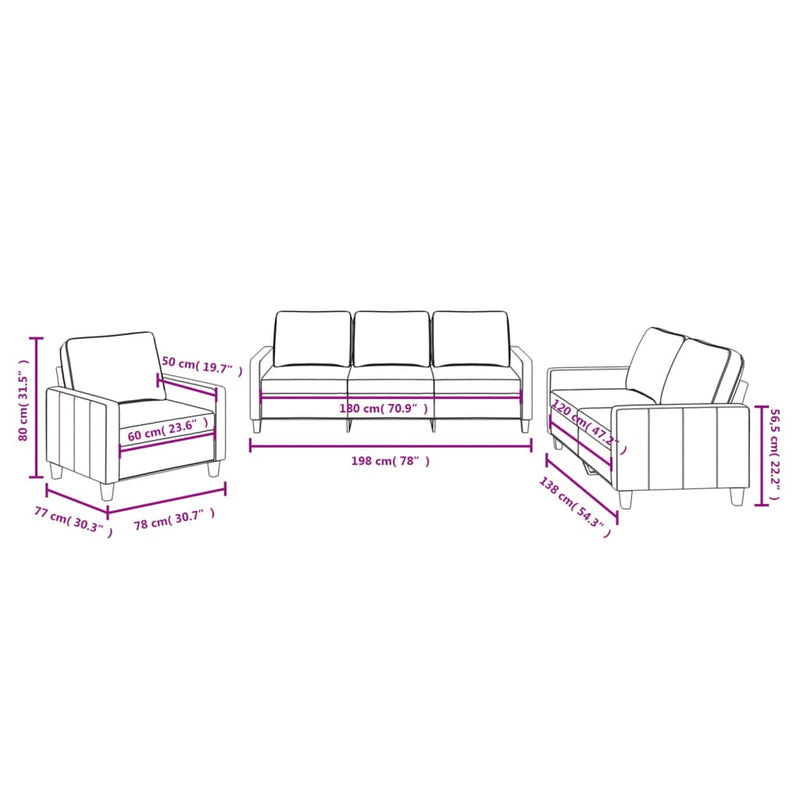 Set de canapele cu perne, 3 piese, gri închis, textil