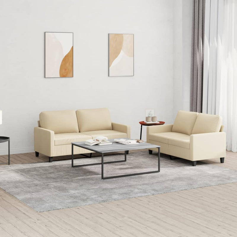 Set de canapele cu perne, 2 piese, crem, textil