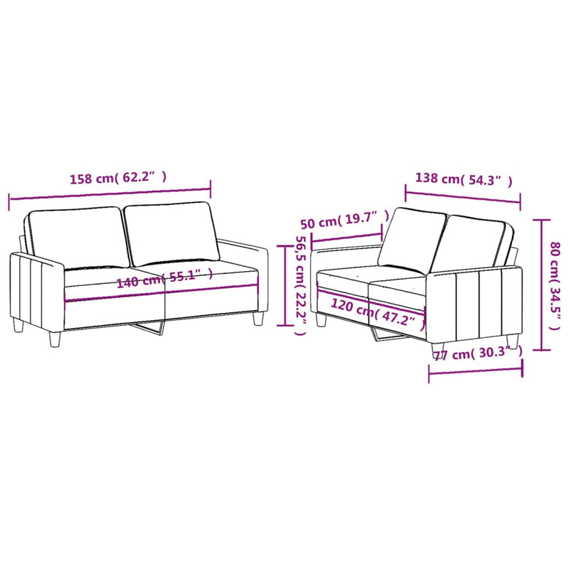 Set de canapele cu perne, 2 piese, maro, textil