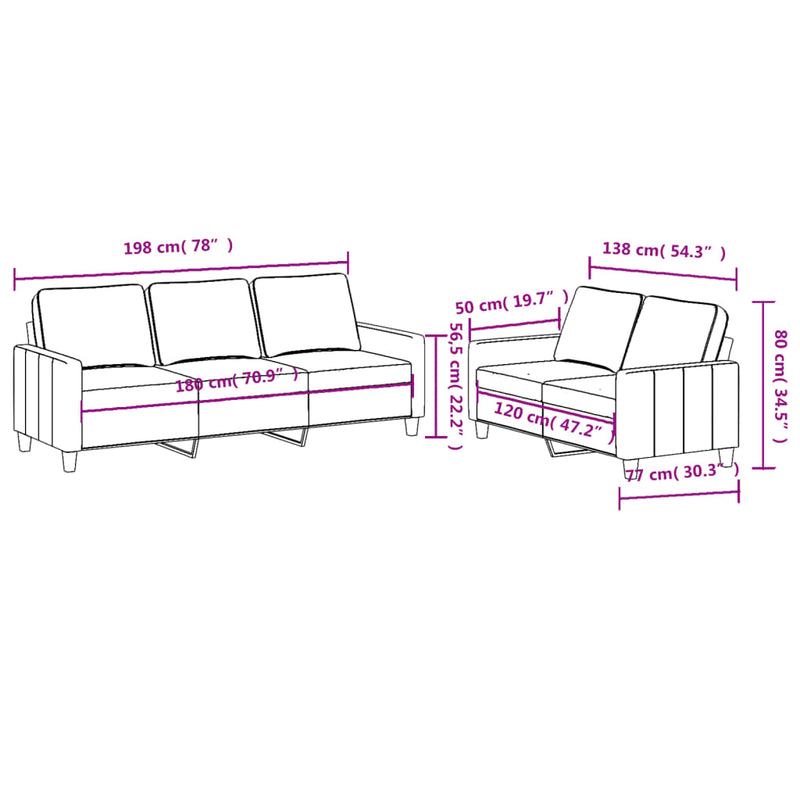 Set de canapele cu perne, 2 piese, gri închis, textil