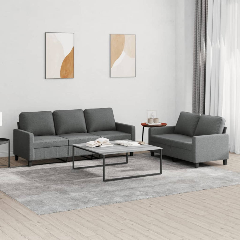 Set de canapele cu perne, 2 piese, gri închis, textil