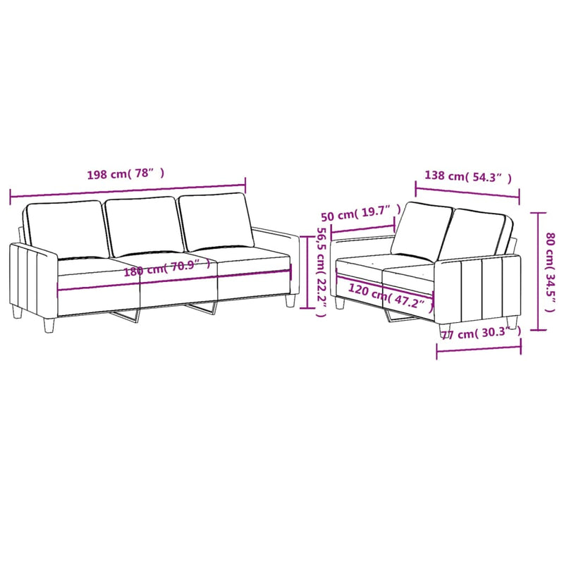 Set de canapele cu perne, 2 piese, maro, textil