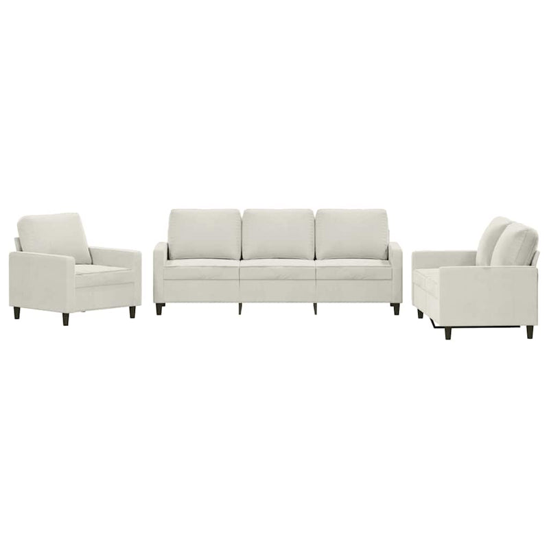 Set de canapele cu perne, 3 piese, crem, catifea