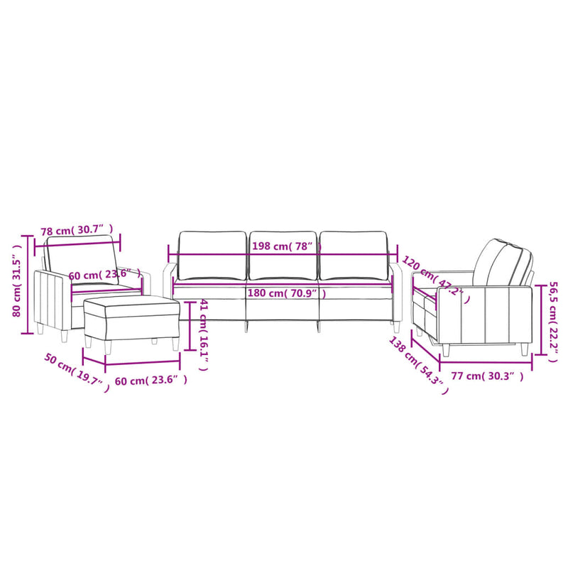 Set de canapele cu perne, 4 piese, gri deschis, catifea