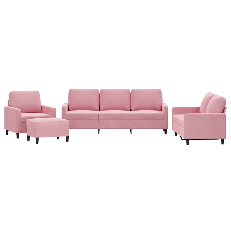 Set de canapele cu perne, 4 piese, roz, catifea