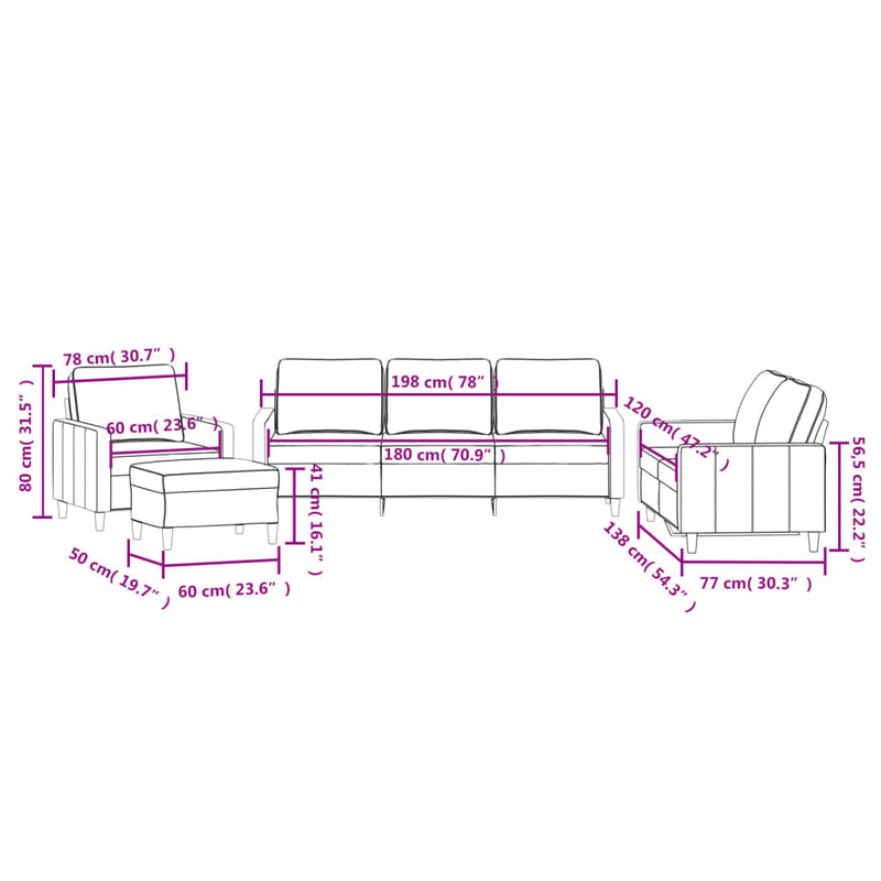 Set de canapele cu perne, 4 piese, roz, catifea