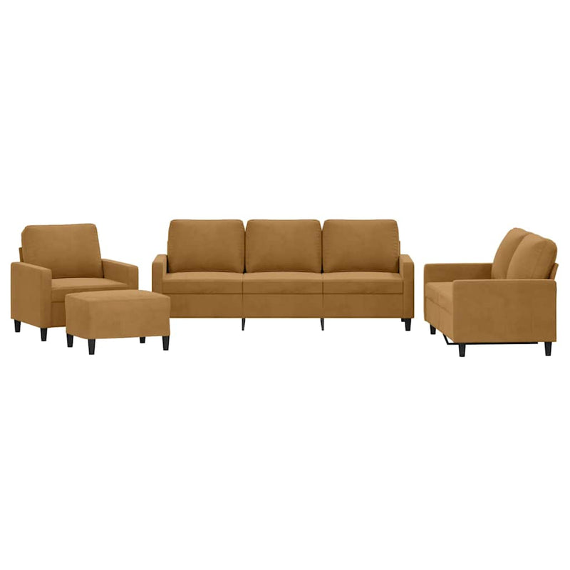 Set de canapele cu perne, 4 piese, maro, catifea