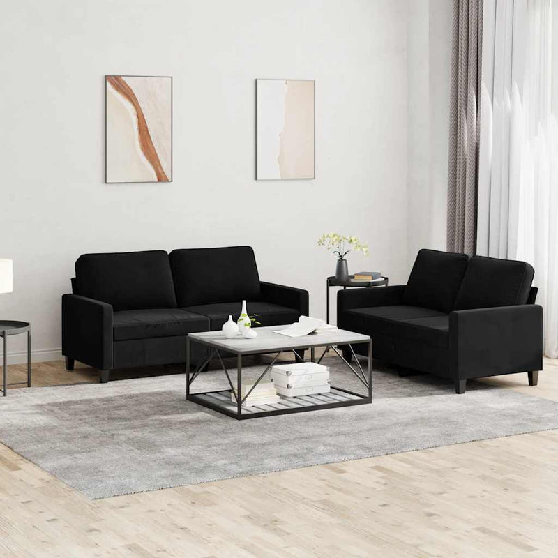 Set de canapele cu perne, 2 piese, negru, catifea