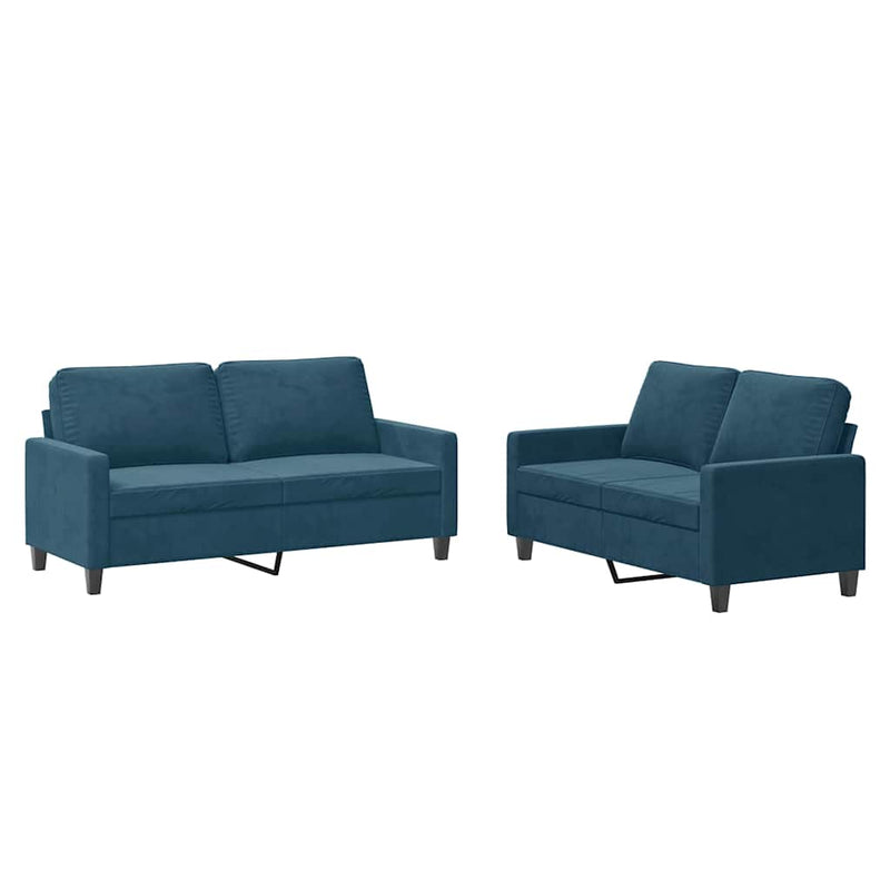 Set de canapele cu perne, 2 piese, albastru, catifea