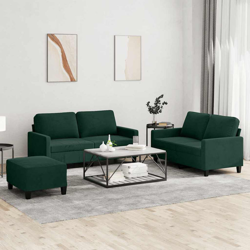 Set de canapele cu perne, 3 piese, verde închis, catifea