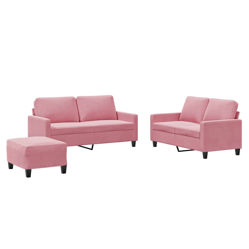 Set de canapele cu perne, 3 piese, roz, catifea