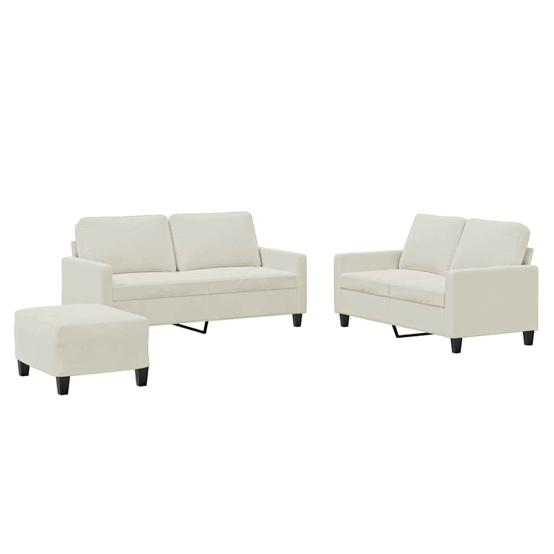 Set de canapele cu perne, 3 piese, crem, catifea