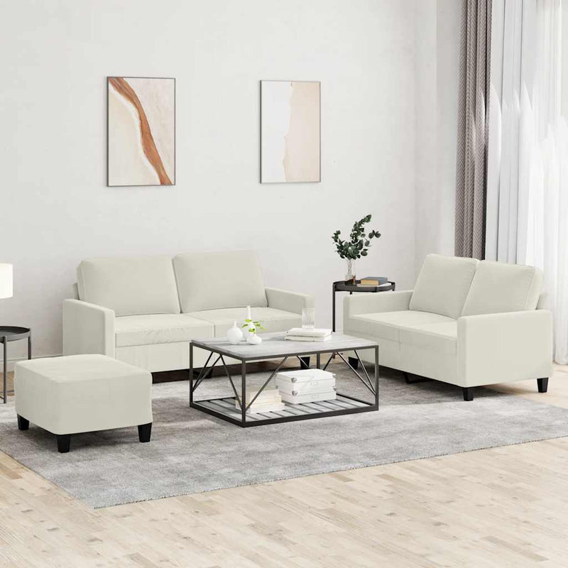 Set de canapele cu perne, 3 piese, crem, catifea
