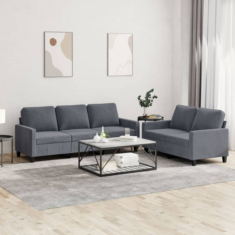 Set de canapele cu perne, 2 piese, gri închis, catifea