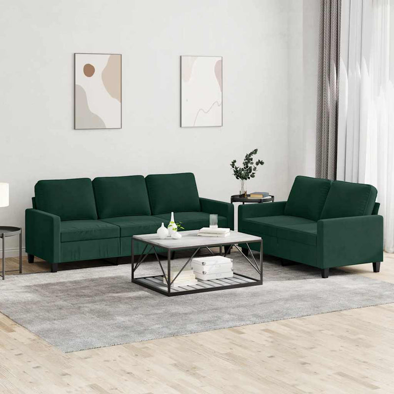 Set de canapele cu perne, 2 piese, verde închis, catifea