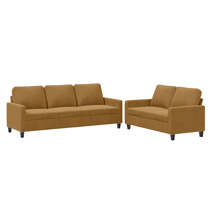 Set de canapele cu perne, 2 piese, maro, catifea