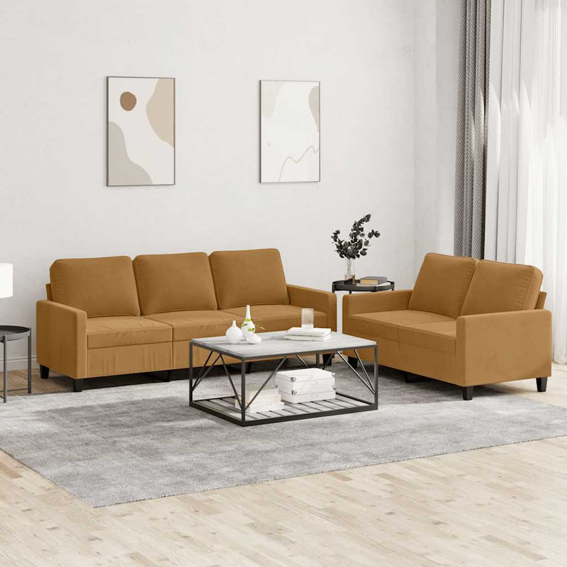 Set de canapele cu perne, 2 piese, maro, catifea
