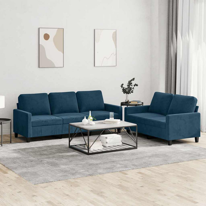 Set de canapele cu perne, 2 piese, albastru, catifea