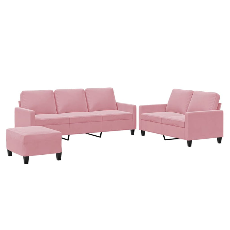 Set de canapele cu perne, 3 piese, roz, catifea
