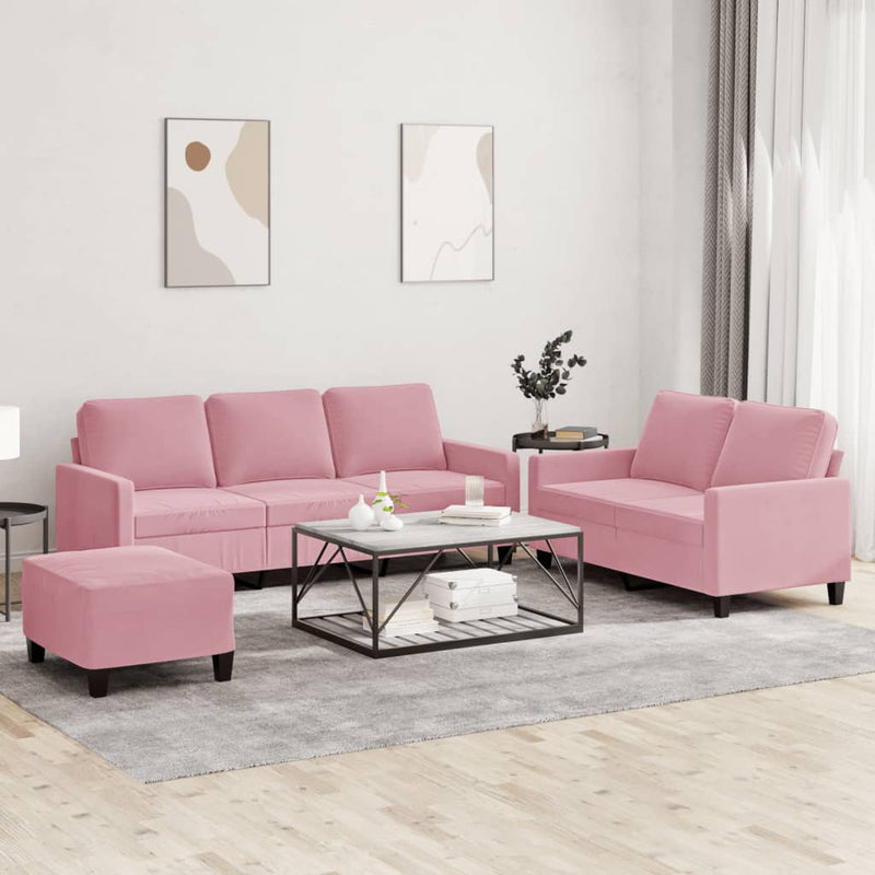 Set de canapele cu perne, 3 piese, roz, catifea