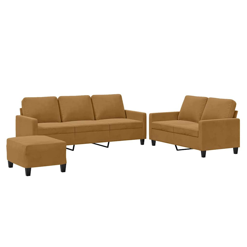 Set de canapele cu perne, 3 piese, maro, catifea