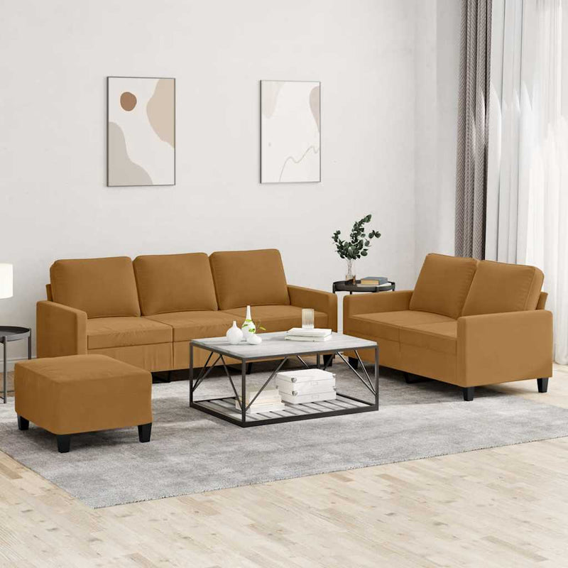 Set de canapele cu perne, 3 piese, maro, catifea