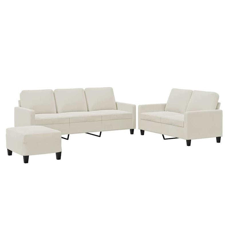 Set de canapele cu perne, 3 piese, crem, catifea