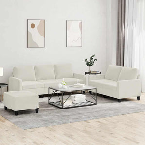 Set de canapele cu perne, 3 piese, crem, catifea