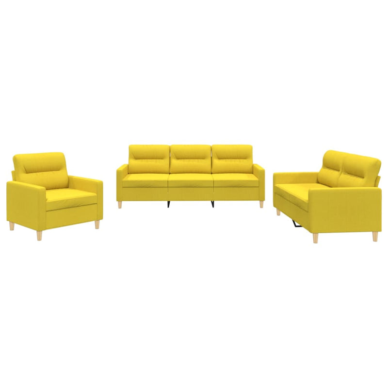 Set de canapele cu perne, 3 piese, galben deschis, textil