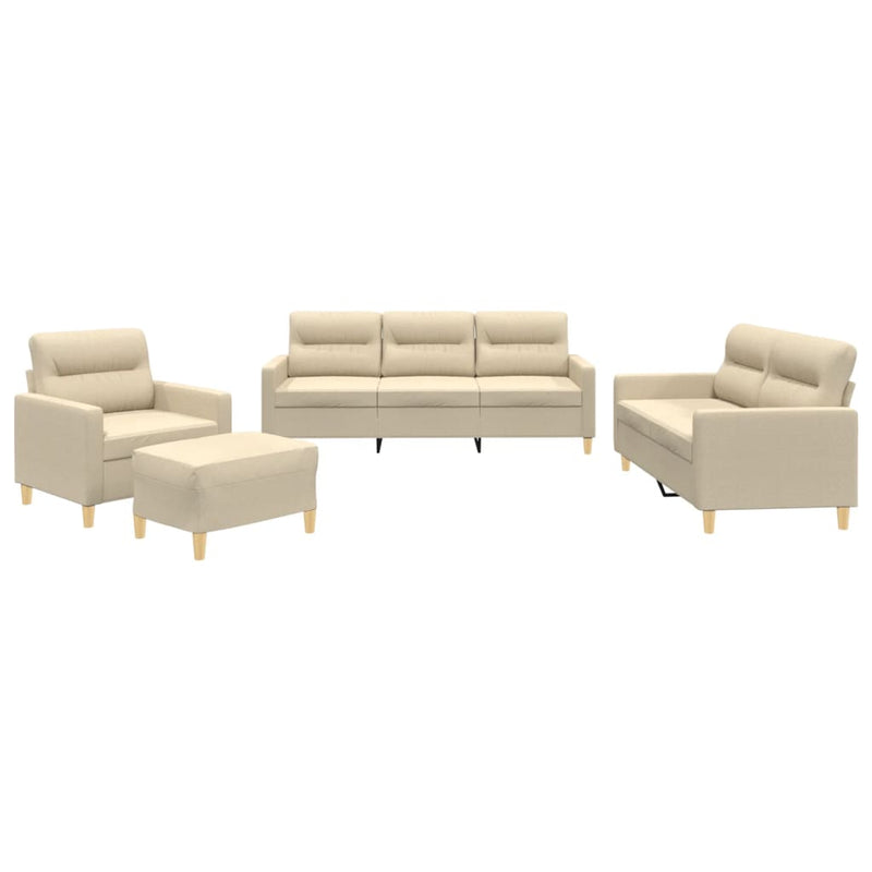 Set de canapele cu perne, 4 piese, crem, textil