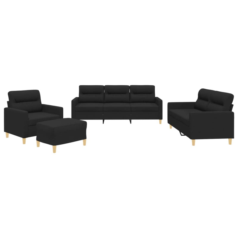 Set de canapele cu perne, 4 piese, negru, textil