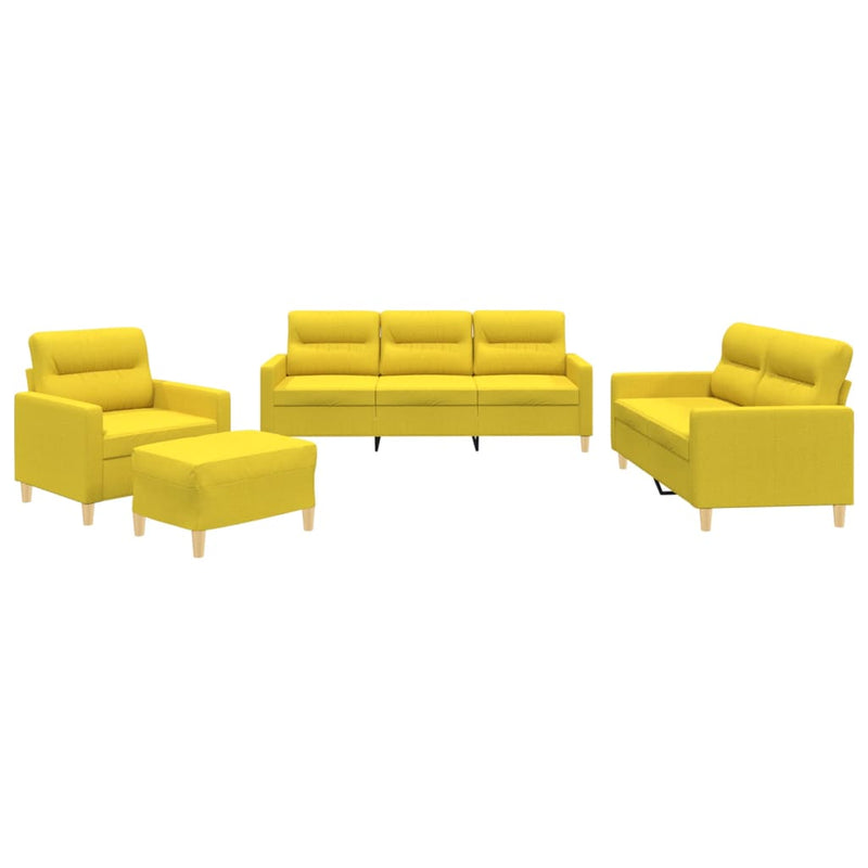 Set de canapele cu perne, 4 piese, galben deschis, textil