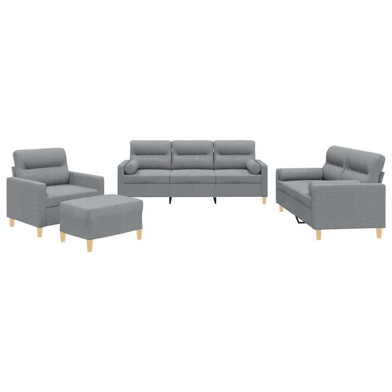 Set de canapele cu perne, 4 piese, gri deschis, material textil