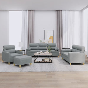 Set de canapele cu perne, 4 piese, gri deschis, material textil