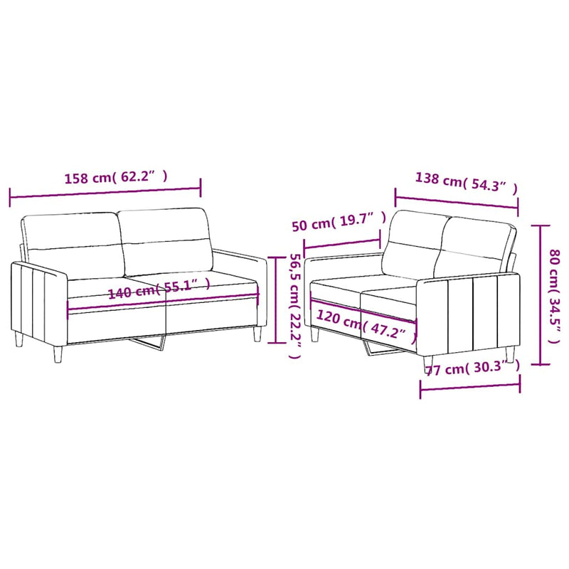 Set de canapele cu perne, 2 piese, crem, textil