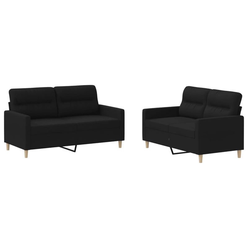Set de canapele cu perne, 2 piese, negru, textil